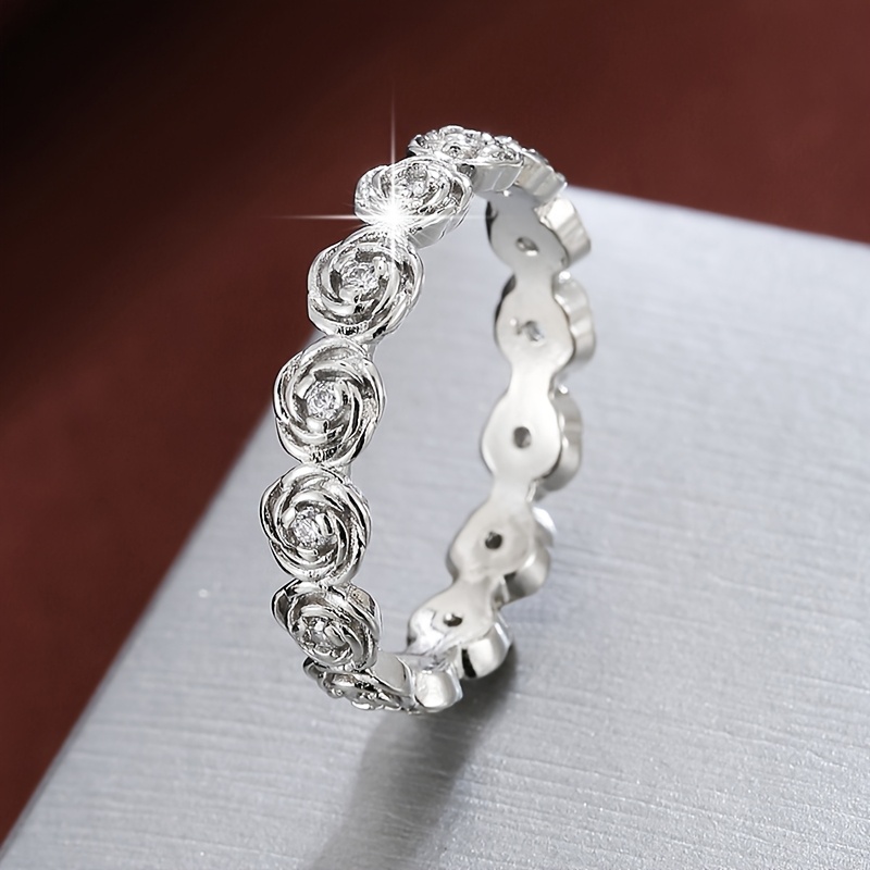 Rose Inlaid Zirconia Women'S Ring